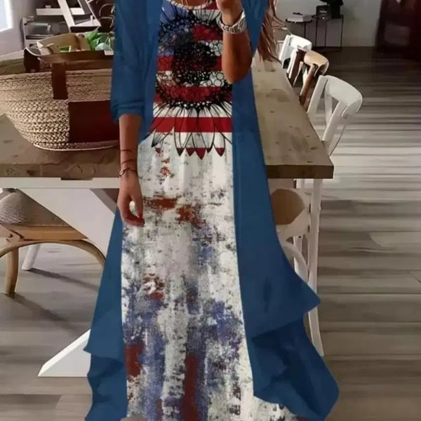 [BUNJANG] Pattern Long Dress and Cardigan Set / 새제품)패턴 롱 원피스 가디건 세트 빅사이즈