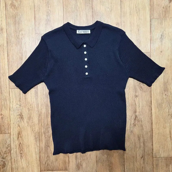 [BUNJANG] FLAT WHITE Collar Short Sleeve Knit (Navy) / 플랫화이트(FLAT WHITE) 카라 반팔니트 55-66 새상품