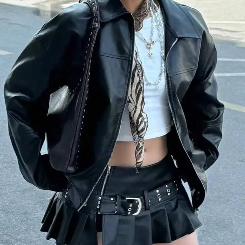 [BUNJANG] Leather Jacket / 가죽 래더 자켓 쉬인 옷