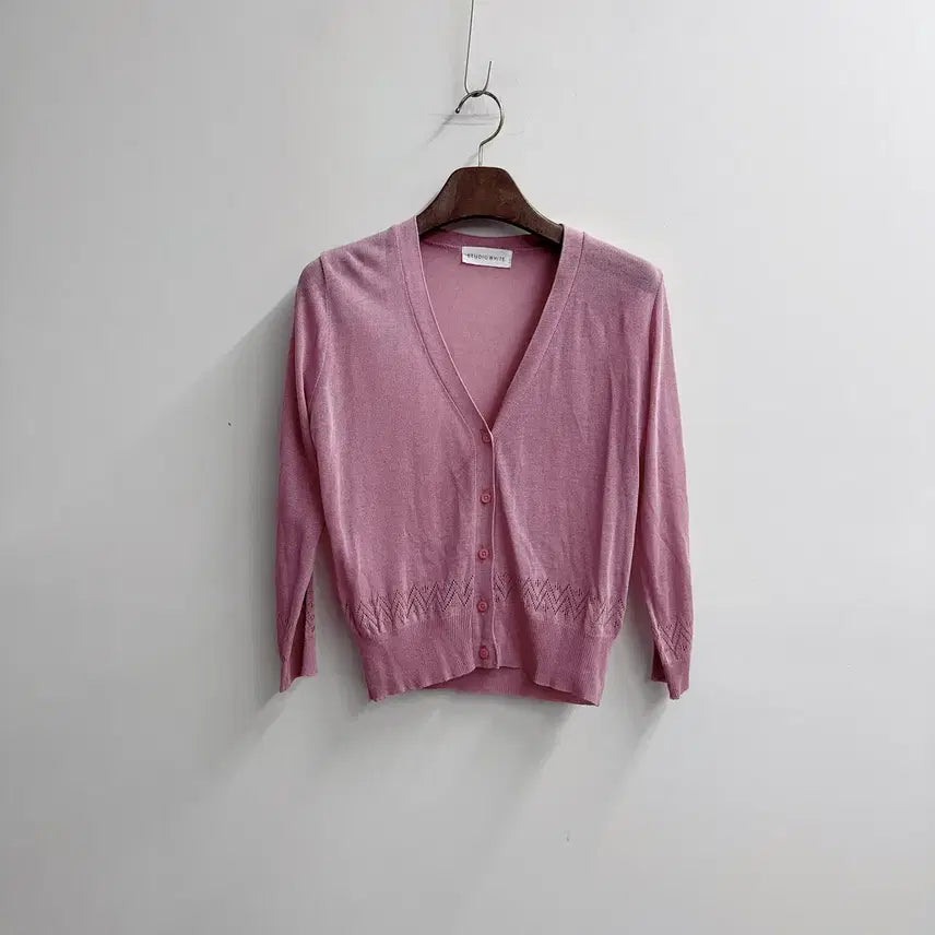 [BUNJANG] STUDIOWHITE Pink Sheer Summer Knit Punch Cardigan / STUDIOWHITE 핑크 청순 썸머니트 펀칭 가디건