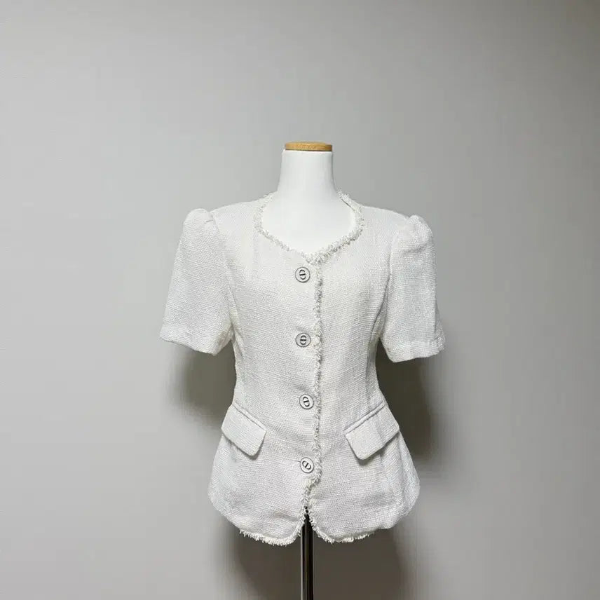 [BUNJANG] White Tweed Short-Sleeve Jacket / 화이트 트위드 반팔 자켓