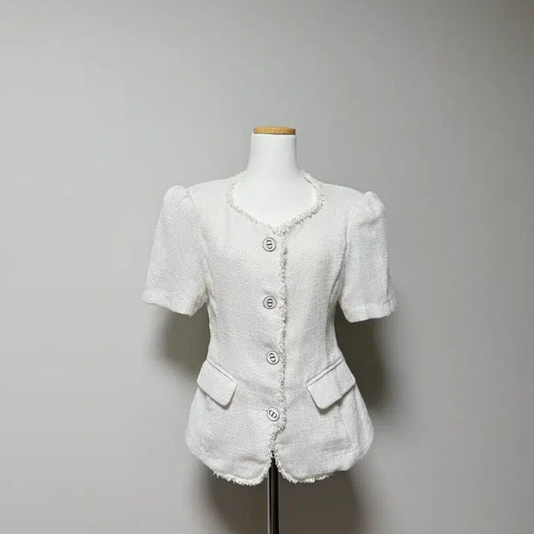 [BUNJANG] White Tweed Short-Sleeve Jacket / 화이트 트위드 반팔 자켓