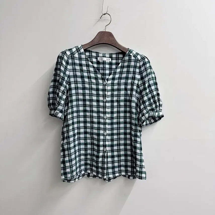 [BUNJANG] MIXXO Seersucker Cotton Green Check Blouse / MIXXO 미쏘 시어서커 코틍 그린 체크 블라우스