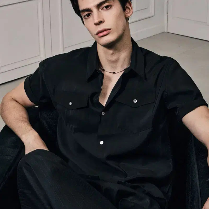 [BUNJANG] HELET Slim Half Shirt Black L / HELET 헬렛 슬림 하프 셔츠 블랙 L