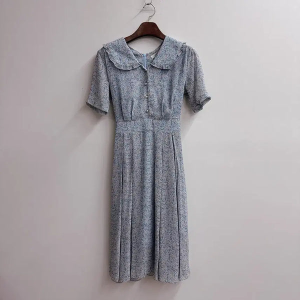 [BUNJANG] CHICLINE Pastel Blue Floral Print Long Dress / CHICLINE 시크라인 러블리 잔꽃무늬 파스텔블루 원피스