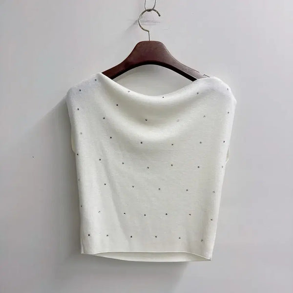 [BUNJANG] Exclusive Custom Cubic Lip Neck Sleeveless Knit Top / Exclusive custom 여리핏 큐빅 입술넥 민소매 니트