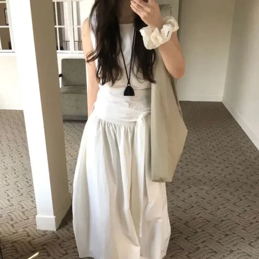 [BUNJANG] A-blossom Muse Knot Maxi Sleeveless Dress White / 아방듀 뮤즈매듭끈맥시롱나시원피스 화이트롱원피스 여름원피스