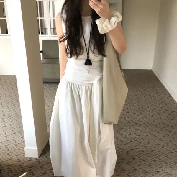 [BUNJANG] A-blossom Muse Knot Maxi Sleeveless Dress White / 아방듀 뮤즈매듭끈맥시롱나시원피스 화이트롱원피스 여름원피스