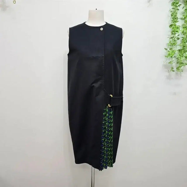 [BUNJANG] Kenzo Pleated Color-Block Sleeveless Maxi Dress / 겐조 플리츠 배색 민소매 원피스