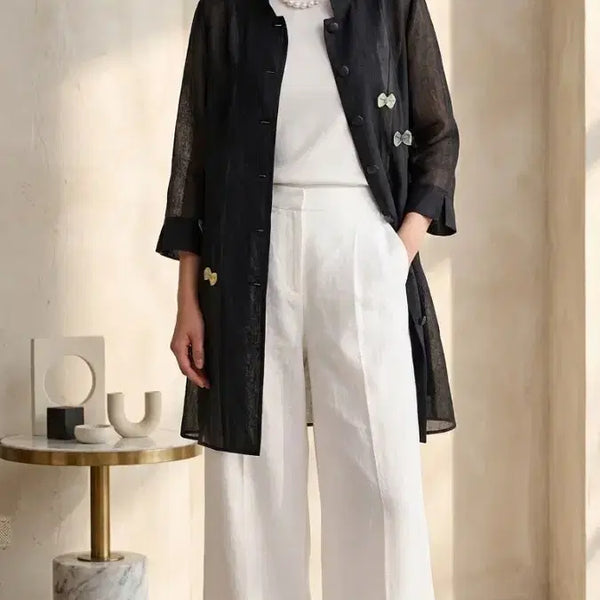 [BUNJANG] Ssamji In-yeon Corsage Long Jacket / *쌈지  코사지 인견 롱 자켓 (새상품)