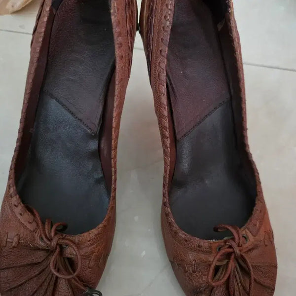 [BUNJANG] Dior Brown Leather Heels with Unique Tusk Detail / 디올 정품 힐 245