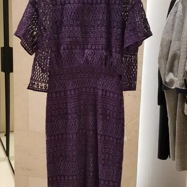 [BUNJANG] The I's Collection Purple Lace Dress Wedding Guest Half Sleeve / 더아이잗컬렉션 정가69.8 퍼플 보라 레이스 원피스 하객룩 결혼식 반팔