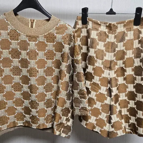 [BUNJANG] Lanvin Collection Checked Short Sleeve Knit and Shorts Set / LANVIN COLLECTION 체크 패턴 반팔 니트 반바지 세트