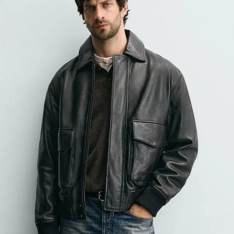 [BUNJANG] ZARA A2 Leather Jacket XL Black / 자라 ZARA A2 가죽 레더자켓 XL 블랙 새제품
