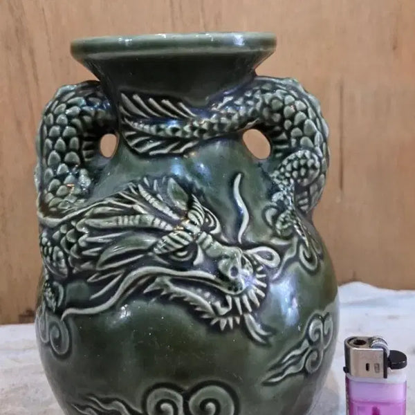 [BUNJANG] 1970s-1980s Korean Celadon Porcelain Vase with Dragon Motif / 근대사  / 7 ~ 80년대 양각 녹유 용문 도자기 화병