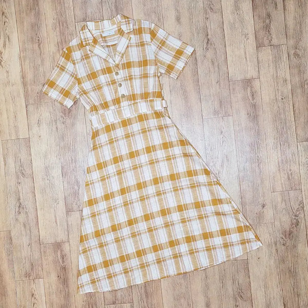 [BUNJANG] JIGOTT Checked Linen Blend Dress / JJ지고트(JIGOTT) 체크 린넨원피스 55