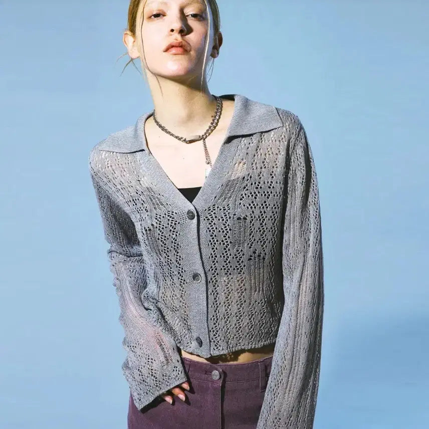 [BUNJANG] PRENDA Punching Net Knit Cardigan / 프렌다(PRENDA) 펀칭 네트 니트가디건 55-66