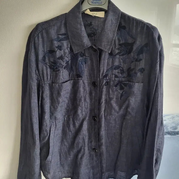 [BUNJANG] Atelier Vanessa Bruno Linen Navy Embroidery Shirt / 아떼 바네스브루노 린넨 네이비  자수 셔츠
