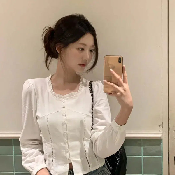 [BUNJANG] Jennieyoh Letter Square Blouse / 제니오 레터 스퀘어 블라우스 / 타낫 온트 시예 리즈 르플레인 웨어웨더