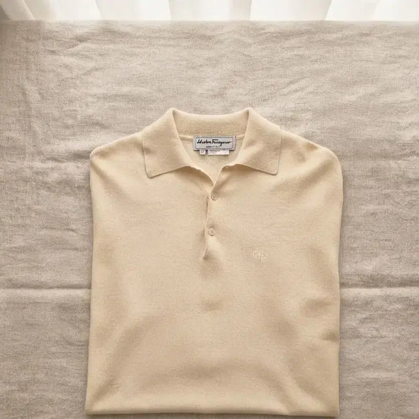 [BUNJANG] Salvatore Ferragamo Ivory Knit Polo Shirt M / 살바토레 페라가모 반팔 니트 폴로 셔츠 (아이보리/M)