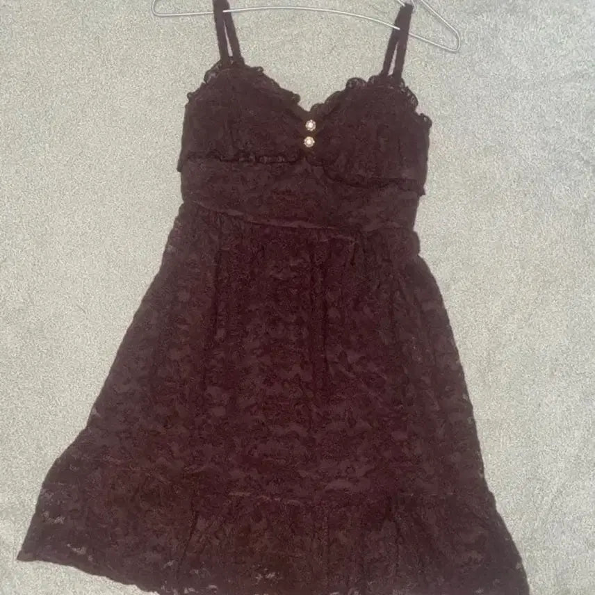 [BUNJANG] Lizlisa Choco Brown Lace Camisole Dress / 리즈리사 초코 브라운 레이스 캐미 원피스