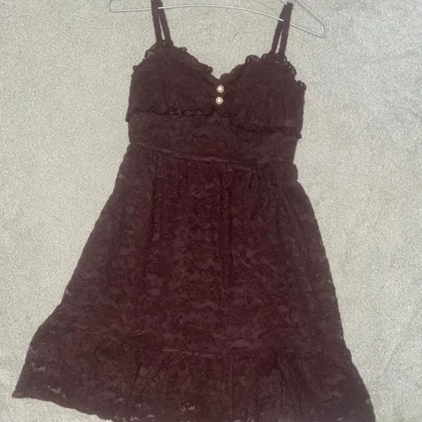 [BUNJANG] Lizlisa Choco Brown Lace Camisole Dress / 리즈리사 초코 브라운 레이스 캐미 원피스