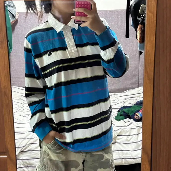 [BUNJANG] Carhartt Striped Sweatshirt - Blue, Size L / 칼하트 맨투맨 스트라이프 블루