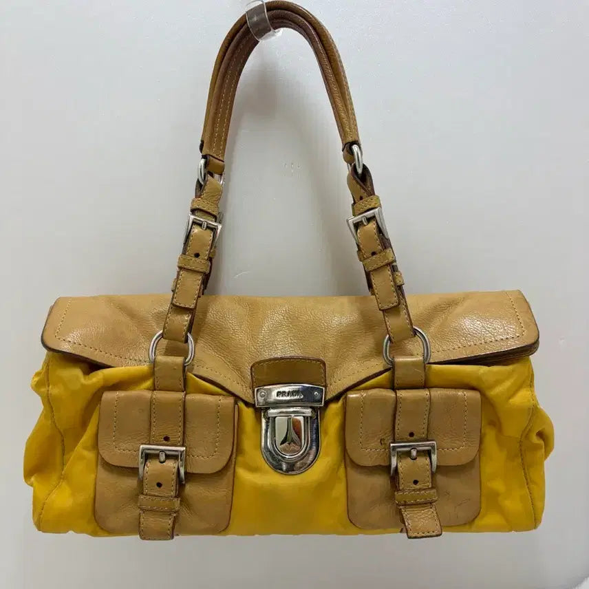 [BUNJANG] Prada Yellow Combo Shoulder Tote Bag / 정품) 프라다 옐로우 콤비 숄더백 토트백
