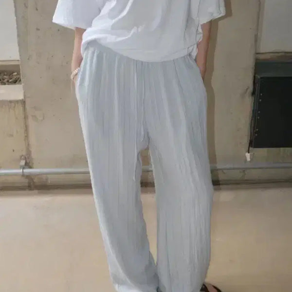 [BUNJANG] Mochpahmochpah Soft Stripe Bending Pants Light Blue / (새상품/택O) 모슈파모슈 밴딩 팬츠 라이트 블루