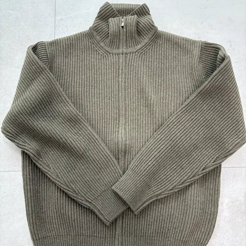 [BUNJANG] THE ROW Roy Full Zip Knit Parka Khaki Melange / 인더로우 로이 풀집 니트 파카