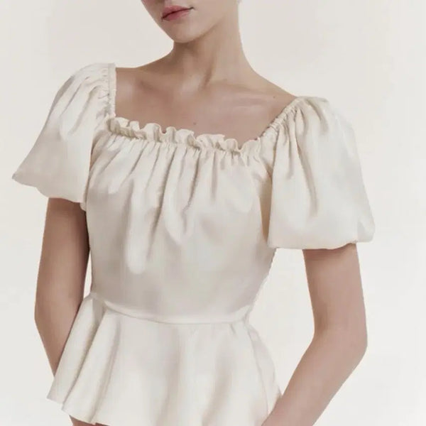 [BUNJANG] Grace U Bonita Satin Puff Top Cream / 그레이스유 보니타 새틴 퍼프 탑 크림 보니따