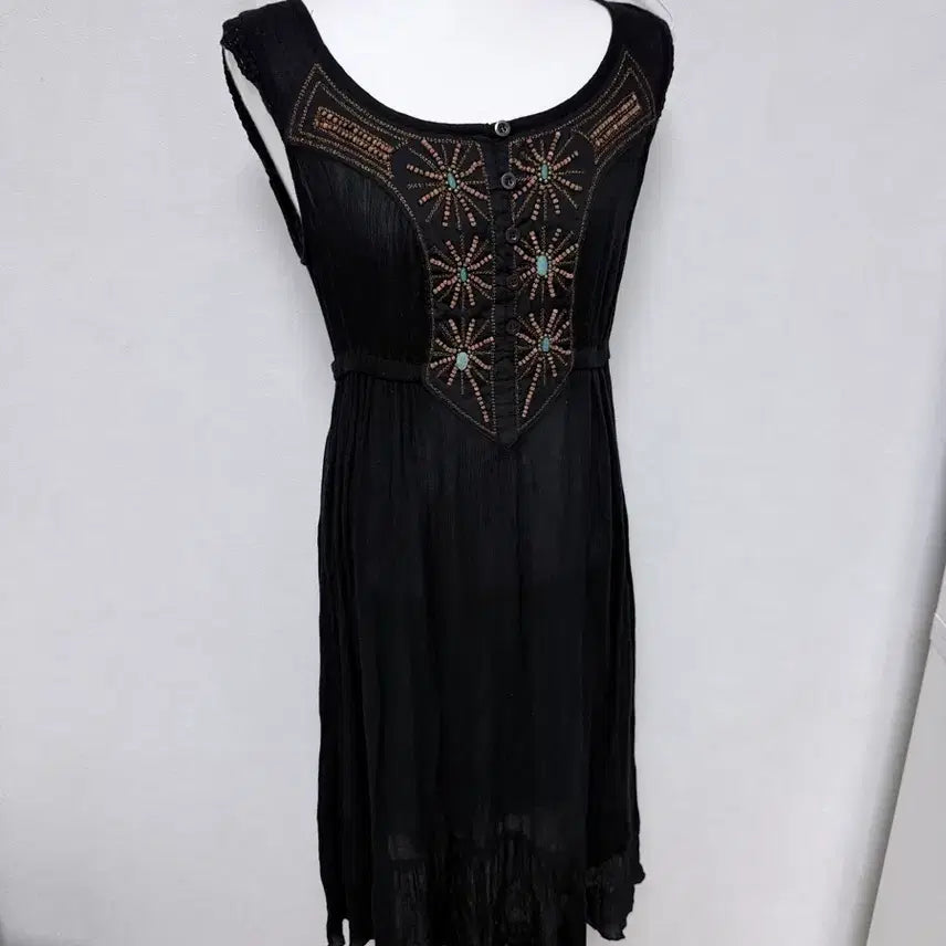 [BUNJANG] Vintage Black Sleeveless Hippie Dress / 빈티지 블랙 히피 민소매 원피스
