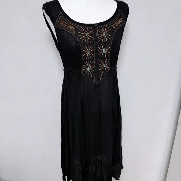 [BUNJANG] Vintage Black Sleeveless Hippie Dress / 빈티지 블랙 히피 민소매 원피스