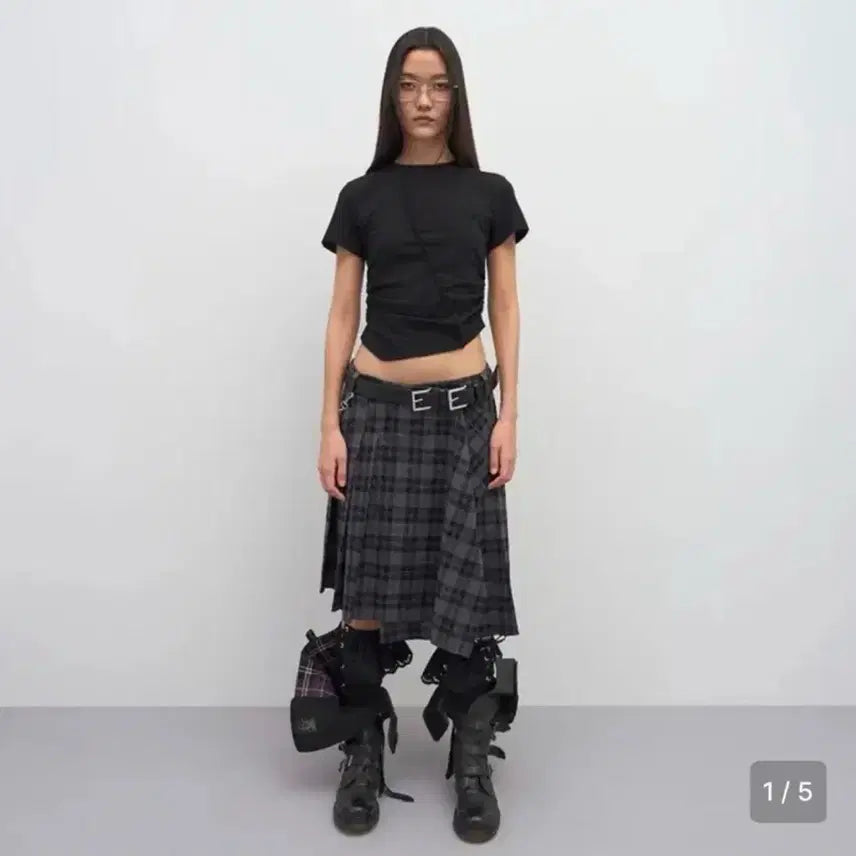 [BUNJANG] LCDC Check Pleated Layered Midi Skirt S / lcdc tm 엘씨디씨 체크 플리츠 레이어드 미디 스커트 s