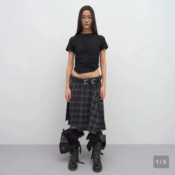 [BUNJANG] LCDC Check Pleated Layered Midi Skirt S / lcdc tm 엘씨디씨 체크 플리츠 레이어드 미디 스커트 s