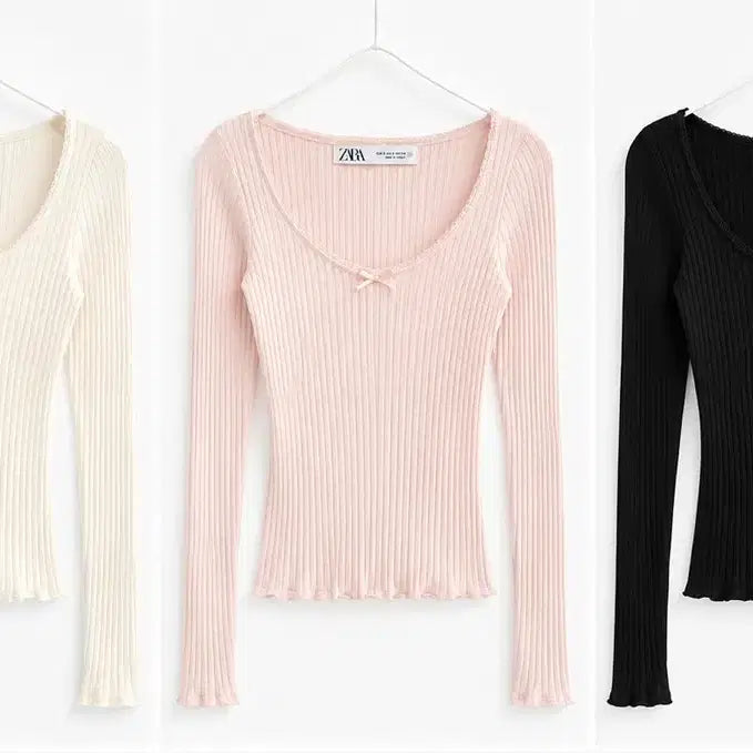 [BUNJANG] ZARA Ballet Ribbon Top Bundle Set (Ivory/Pink/Black) / 3개 세트 일괄 자라 ZARA 발레 리본 탑 (아이보리/핑크/블랙)