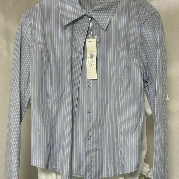 [BUNJANG] Real Coco Rochelle Line Striped Shirt Sky Blue / 리얼코코 로셀라인 셔츠 스트라이프 스카이블루