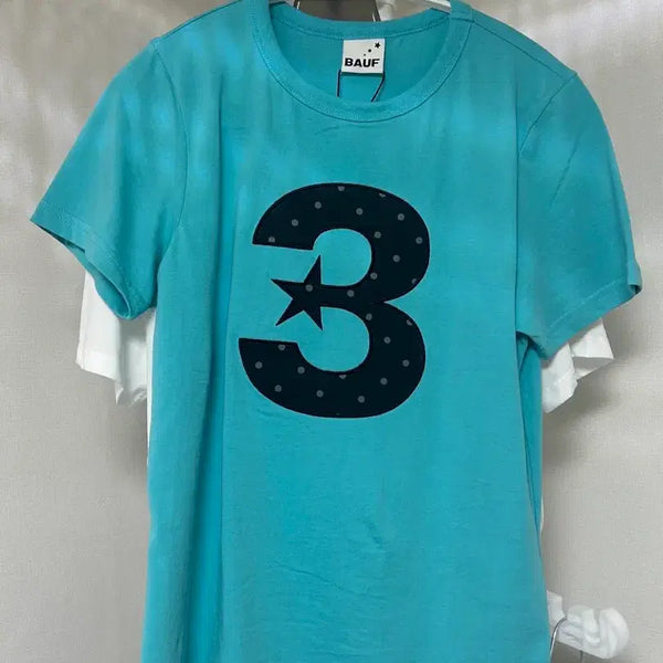 [BUNJANG] Bauf 3 Logo Dot Slim Fit T-Shirt Mint Blue / 바우프 3 logo 도트 슬림핏 티셔츠 민트블루