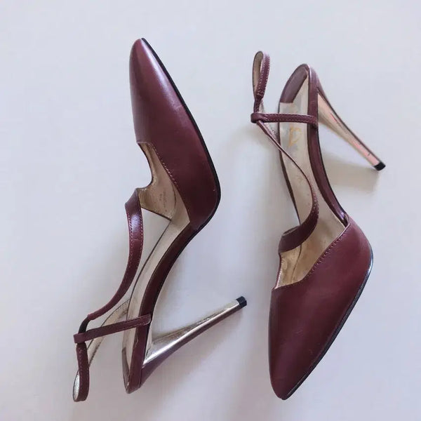 [BUNJANG] Italian Leather S-Design Heel Sandals / 이태리 힐 샌들