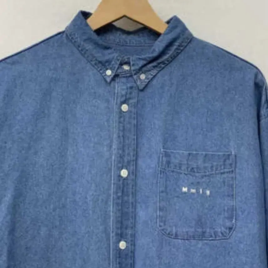 [BUNJANG] Mmlg Logo Denim Shirt Blue / Mmlg엠엠엘지  로고 데님 셔츠 105~110 사이즈