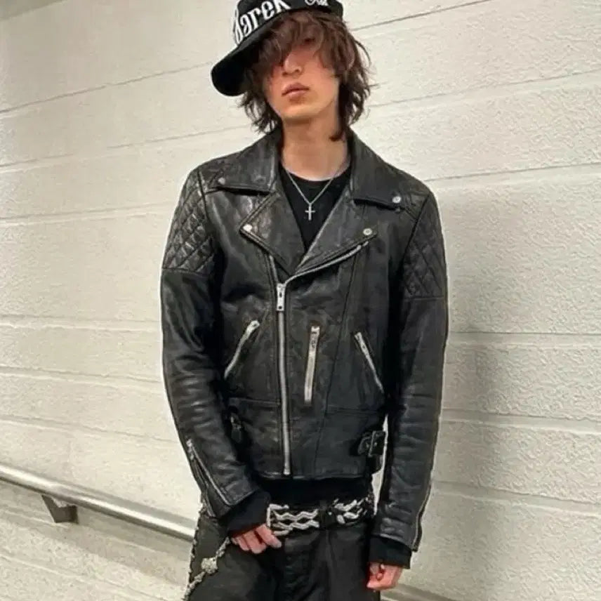 [BUNJANG] 80s USA Vintage Quilted Shoulder Cowhide Leather Jacket / 미국빈티지80s 퀄트숄더 카우레더 자켓
