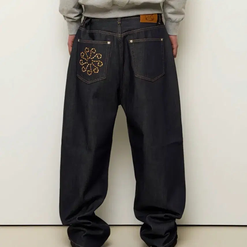 [BUNJANG] 9999Archive Linking Wide Denim Pants - Dark Navy (Size 1) / 9999아카이브 Linking Wide Denim Pants