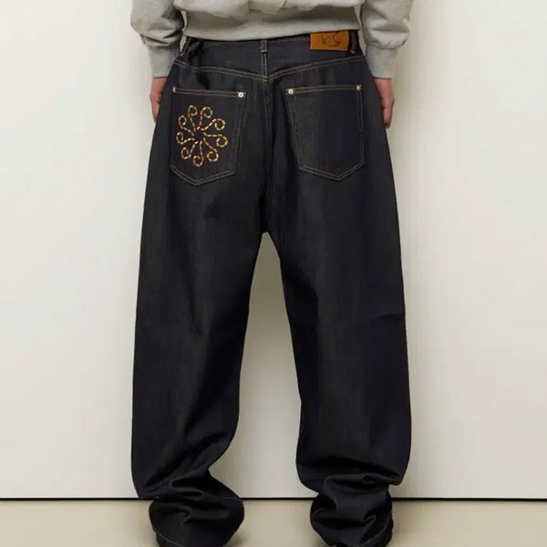 [BUNJANG] 9999Archive Linking Wide Denim Pants - Dark Navy (Size 1) / 9999아카이브 Linking Wide Denim Pants