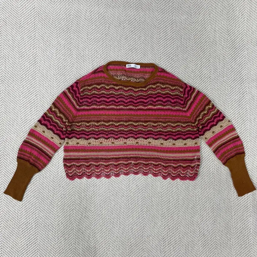 [BUNJANG] Zara Striped Knit Sweater / 자라 니트 스웨터 핑크 브라운 스트라이프