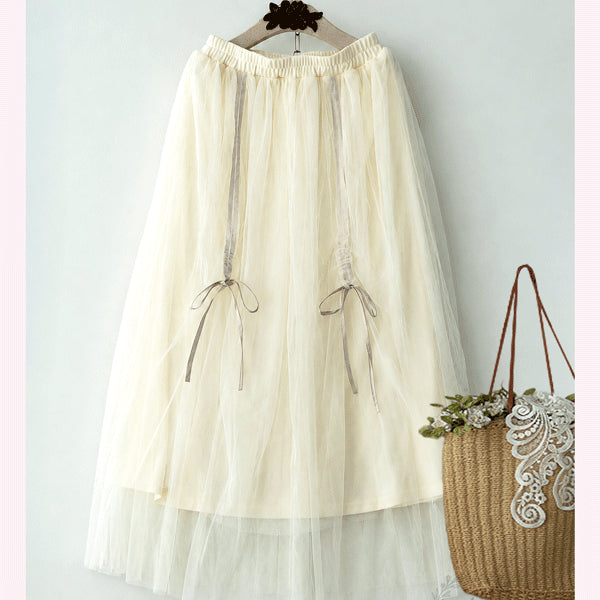 [BUNJANG] Imported Romantic Ribbon Shirring Tulle Skirt / 수입 로맨틱 리본셔링 샤샤 스커트