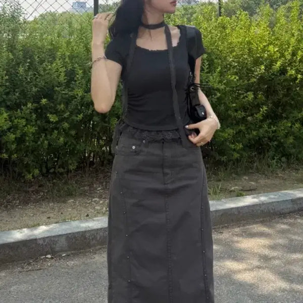 [BUNJANG] Studded Long Skirt / 스터드 롱치마