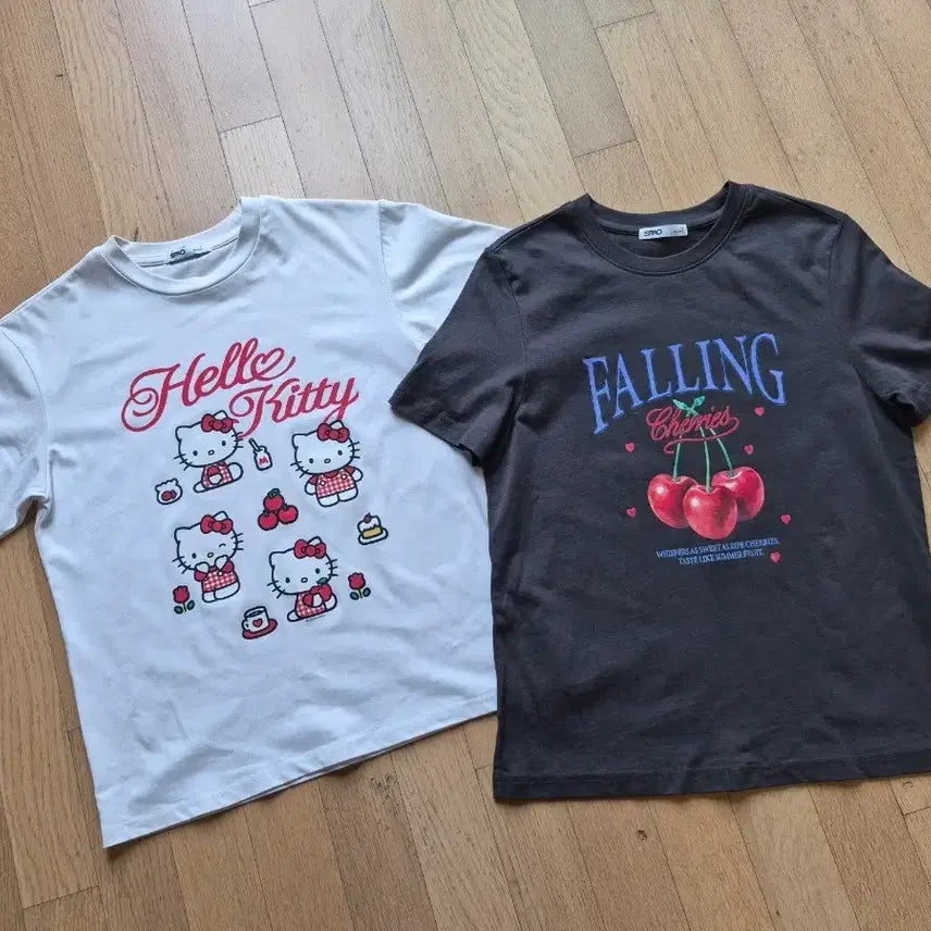 [BUNJANG] SPAO Hello Kitty & Cherry Print T-Shirt Set / 스파오 키티/체리 반팔 두장세트