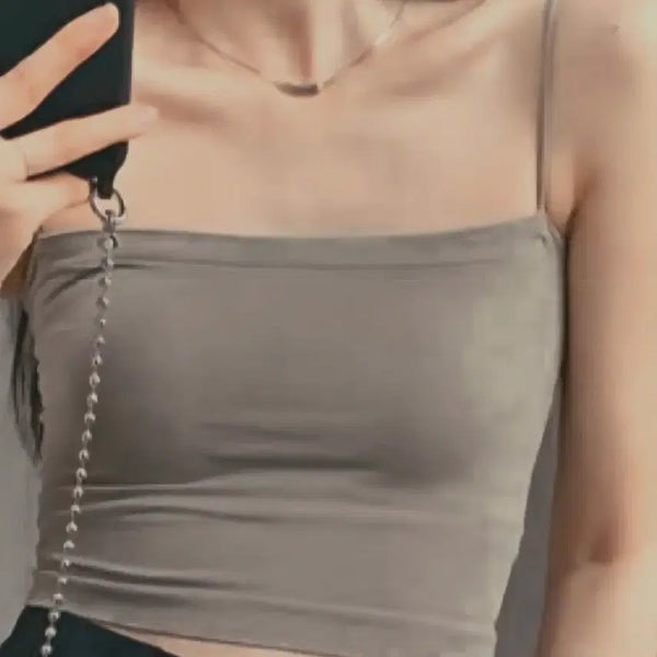 [BUNJANG] Crop Tank Top Sleeveless Square Neck Ribbed / 크롭 캡내장 스퀘어 끈 나시 민소매