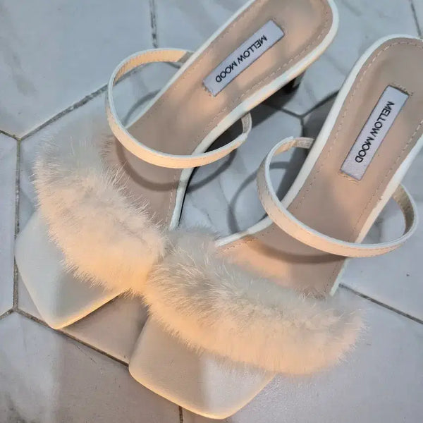 [BUNJANG] Rabbit Fur Mule Sandals White Size 245 / 토끼털 뮬 샌들 화이트 245