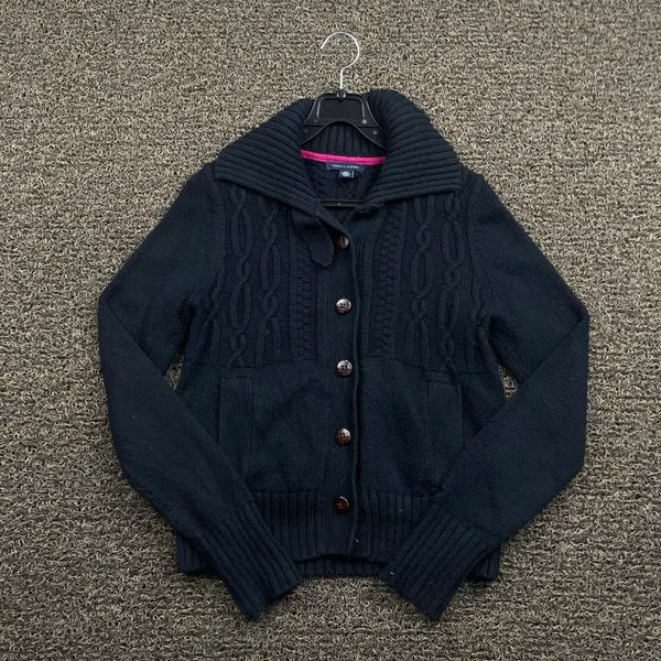 [BUNJANG] Tommy Hilfiger Black Cable Knit Cardigan / 타미힐피거 블랙 꽈배기 패턴 니트 가디건